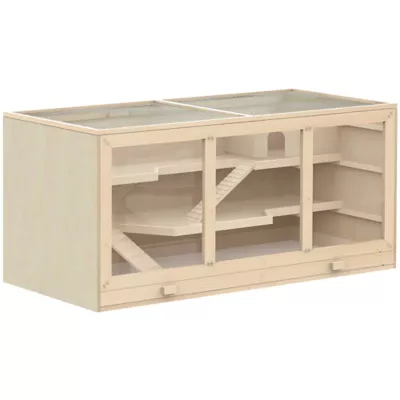 PawHut 3-Storey Wooden Cage with Slide and Tray - Image 1