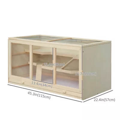 PawHut 3-Storey Wooden Cage with Slide and Tray - Image 3