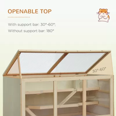 PawHut 3-Storey Wooden Cage with Slide and Tray - Image 5