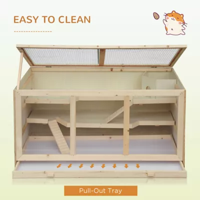 PawHut 3-Storey Wooden Cage with Slide and Tray - Image 7