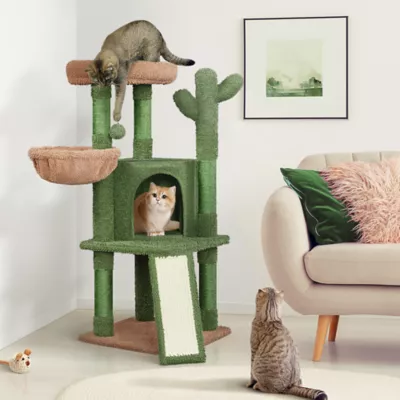 Yaheetech 42-in Cactus Cat Tree with Condo, Basket and Scratching Board - Image 2