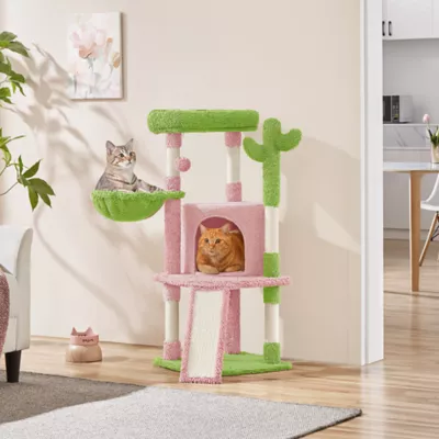 Yaheetech 42-in Cactus Cat Tree with Condo, Basket and Scratching Board - Image 2