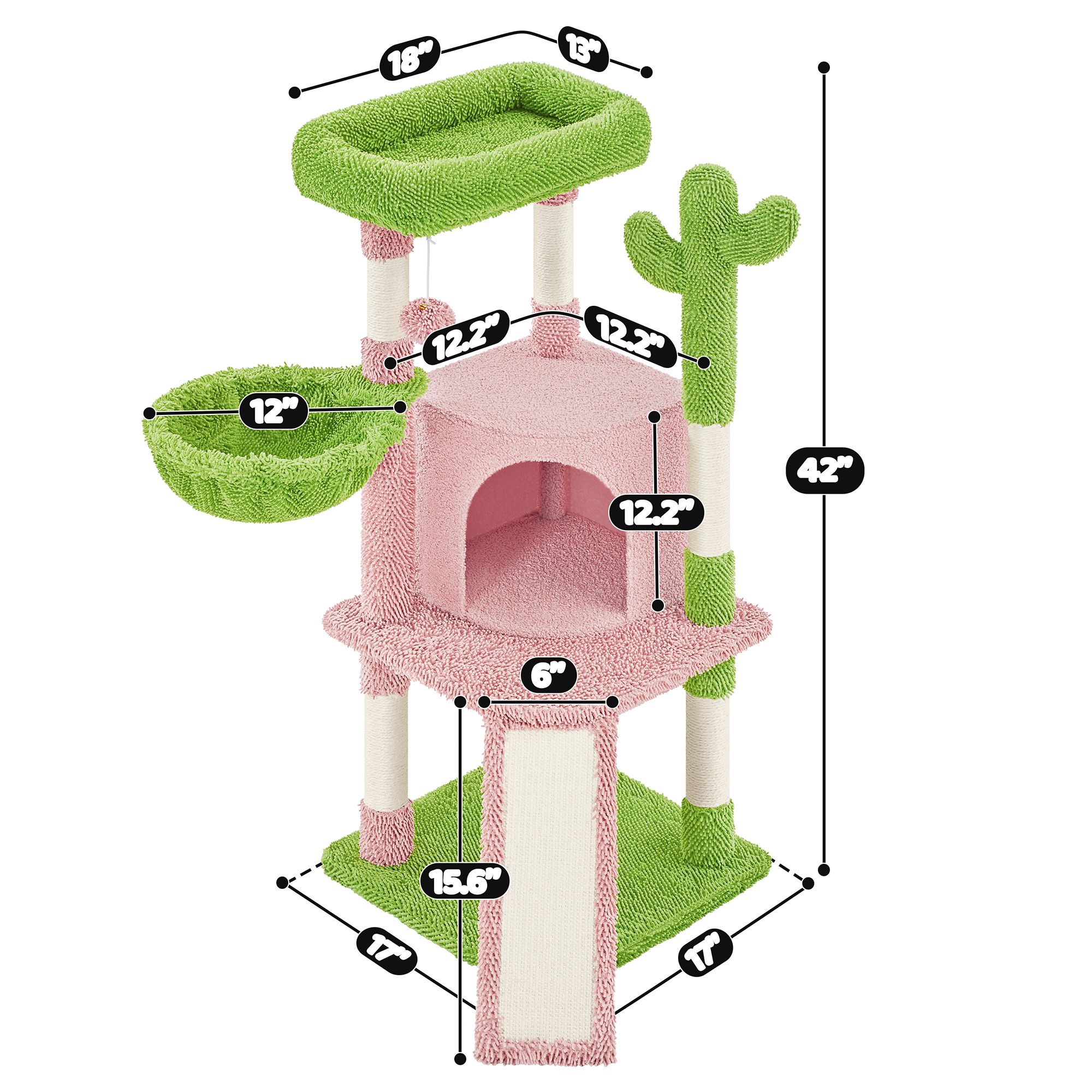Yaheetech 42-in Cactus Cat Tree with Condo, Basket and Scratching Board - thumbnail 3