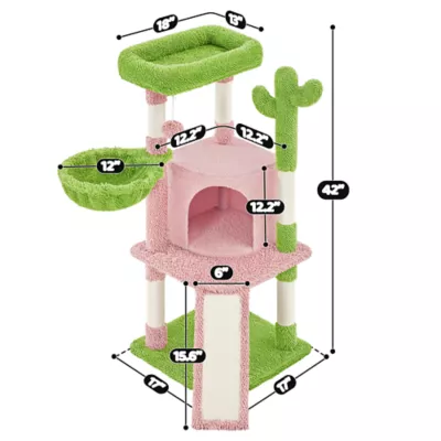 Yaheetech 42-in Cactus Cat Tree with Condo, Basket and Scratching Board - Image 3