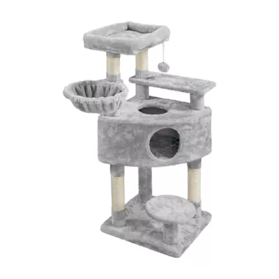Yaheetech 46-in Multi-Level Cat Tree with Large Condo, Perch and Basket, Light Gray - Image 1