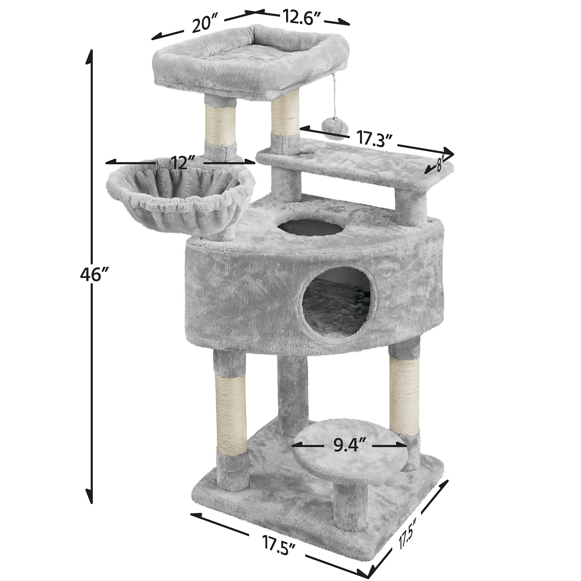 Yaheetech 46-in Multi-Level Cat Tree with Large Condo, Perch and Basket, Light Gray - thumbnail 3
