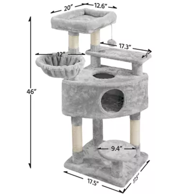 Yaheetech 46-in Multi-Level Cat Tree with Large Condo, Perch and Basket, Light Gray - Image 3