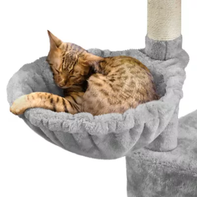 Yaheetech 46-in Multi-Level Cat Tree with Large Condo, Perch and Basket, Light Gray - Image 4
