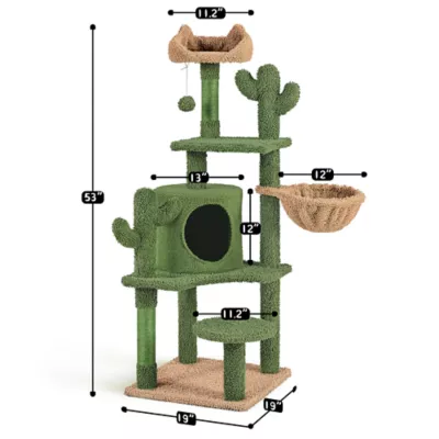 Yaheetech 53-in Cactus Cat Tree with Condo, Perch and Basket, Green/Brown - Image 3