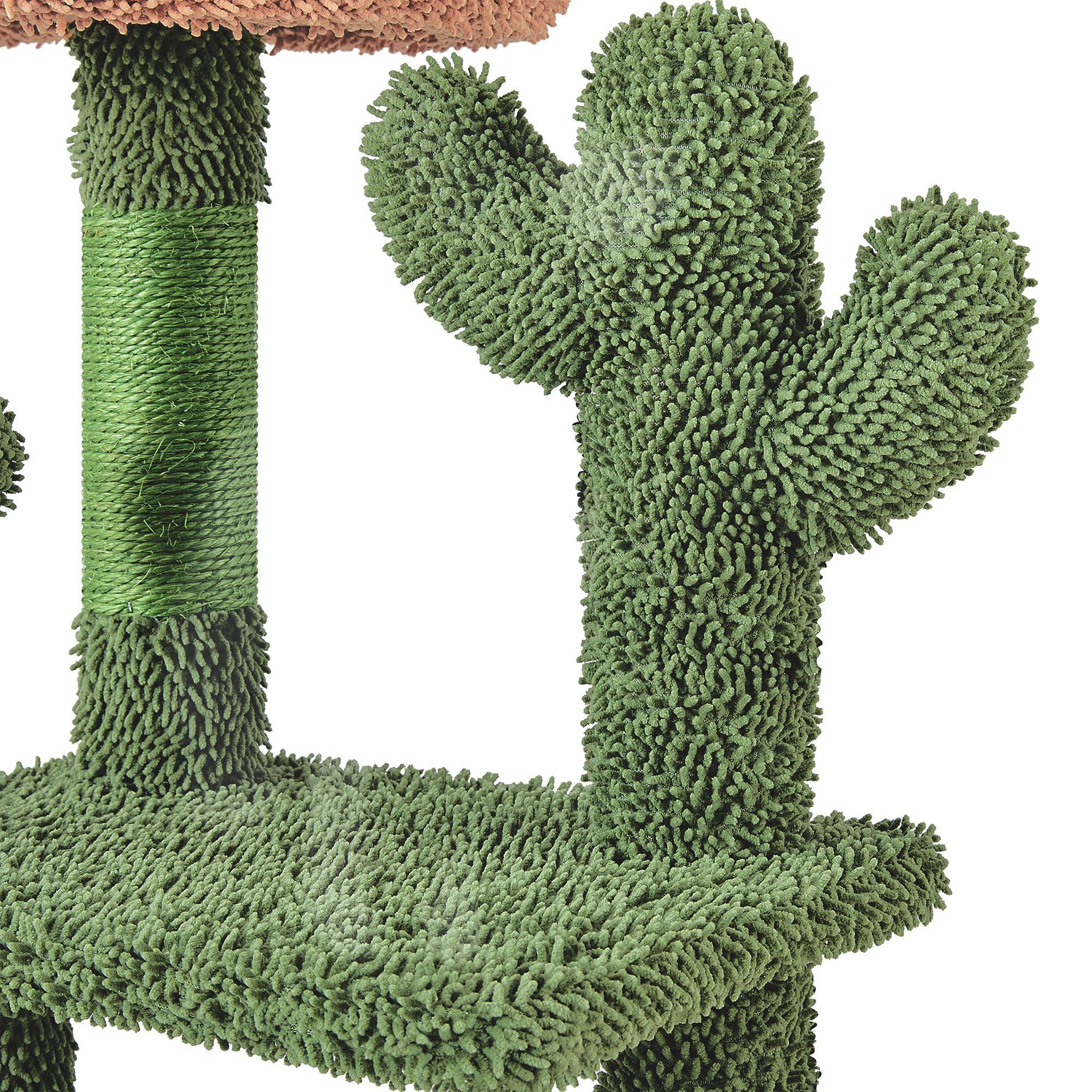 Yaheetech 53-in Cactus Cat Tree with Condo, Perch and Basket, Green/Brown - thumbnail 4