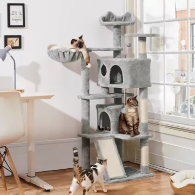 Yaheetech 57.5-in Multi-Level Cat Tree with 2 Condos, Perches and Basket - Image 2