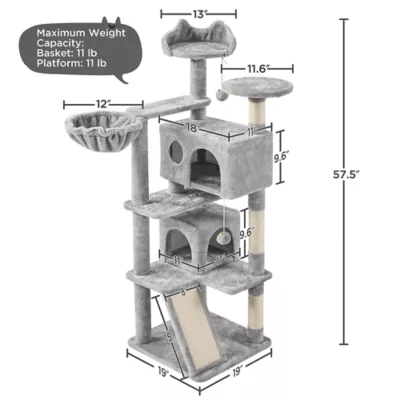 Yaheetech 57.5-in Multi-Level Cat Tree with 2 Condos, Perches and Basket - Image 3