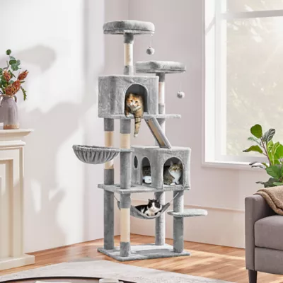 Yaheetech 71.5-in Multi-Level Cat Tree with 2 Condos, 2 Perches, Basket and Hammock - Image 2