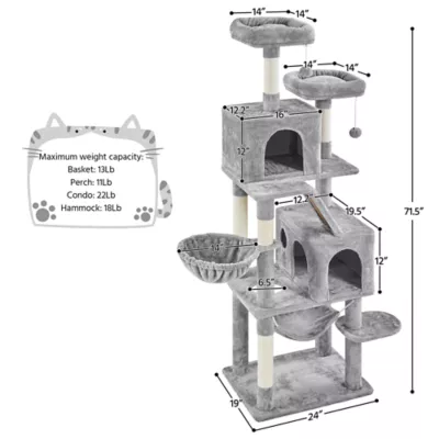 Yaheetech 71.5-in Multi-Level Cat Tree with 2 Condos, 2 Perches, Basket and Hammock - Image 3