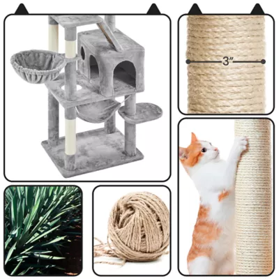 Yaheetech 71.5-in Multi-Level Cat Tree with 2 Condos, 2 Perches, Basket and Hammock - Image 5