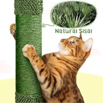 Yaheetech 68.5-in Oasis-Themed Cat Tree with 2 Condos and 3 Perches, Green/Yellow - Image 4
