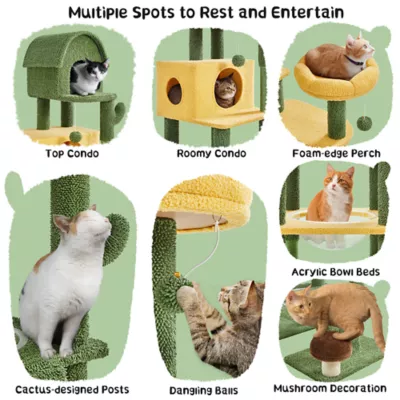 Yaheetech 68.5-in Oasis-Themed Cat Tree with 2 Condos and 3 Perches, Green/Yellow - Image 5