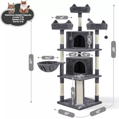 Yaheetech 69-in Multi-Level Cat Tree with 2 Condos, 3 Perches, Basket and Scratching Board - Image 3