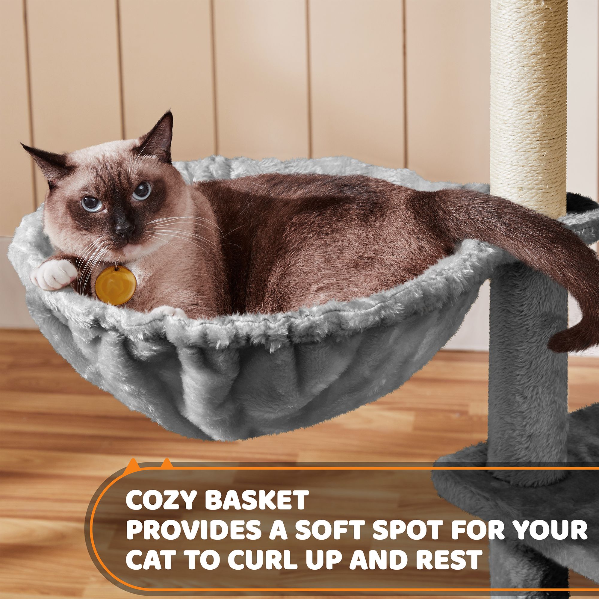 Yaheetech 69-in Multi-Level Cat Tree with 2 Condos, 3 Perches, Basket and Scratching Board - thumbnail 4