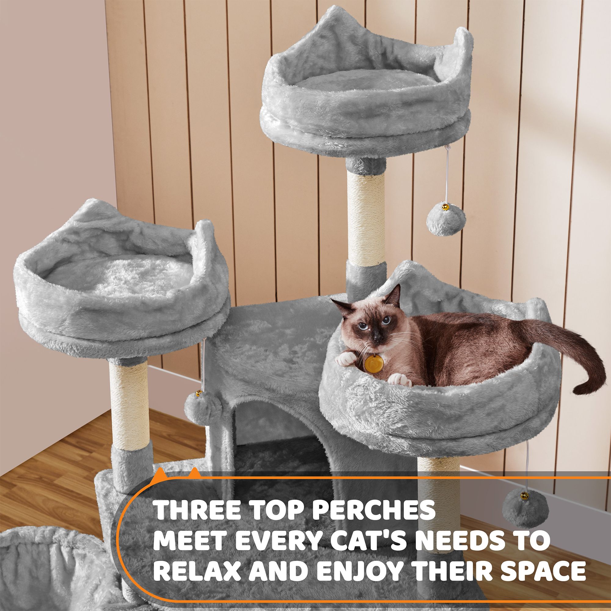 Yaheetech 69-in Multi-Level Cat Tree with 2 Condos, 3 Perches, Basket and Scratching Board - thumbnail 5
