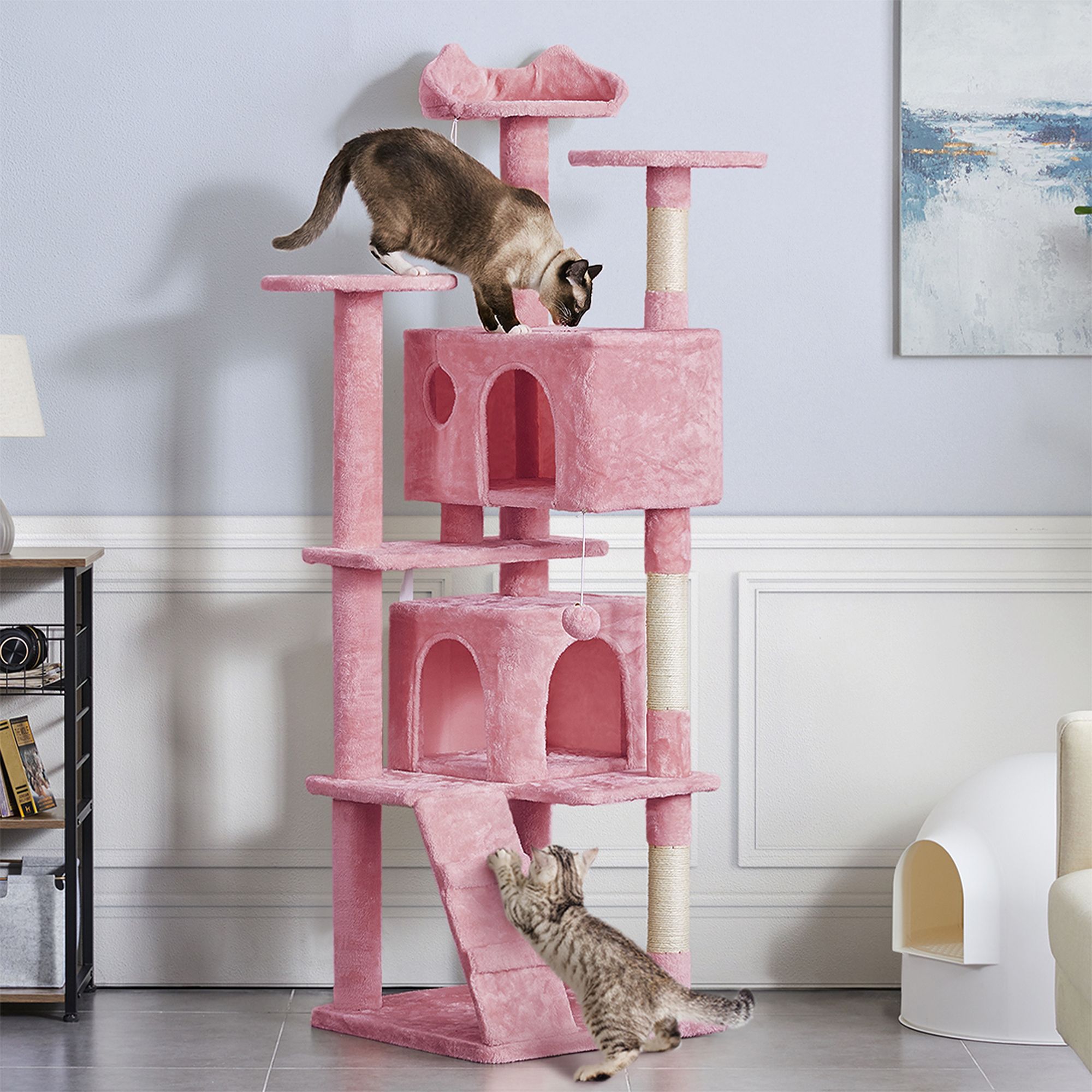 Yaheetech 70-in Multi-Level Cat Tree with 2 Condos, 3 Perches and Climbing Ramp - thumbnail 2