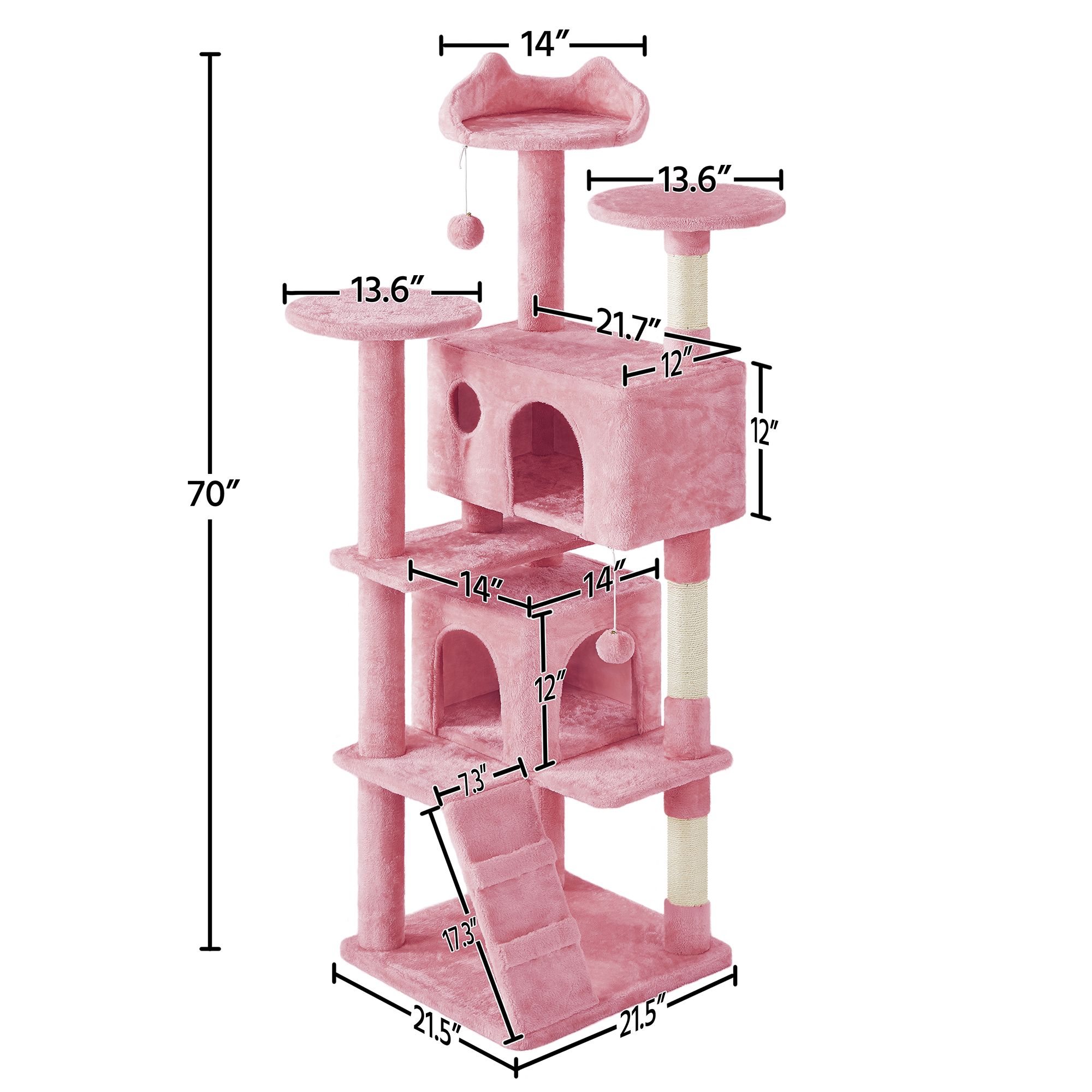 Yaheetech 70-in Multi-Level Cat Tree with 2 Condos, 3 Perches and Climbing Ramp - thumbnail 3