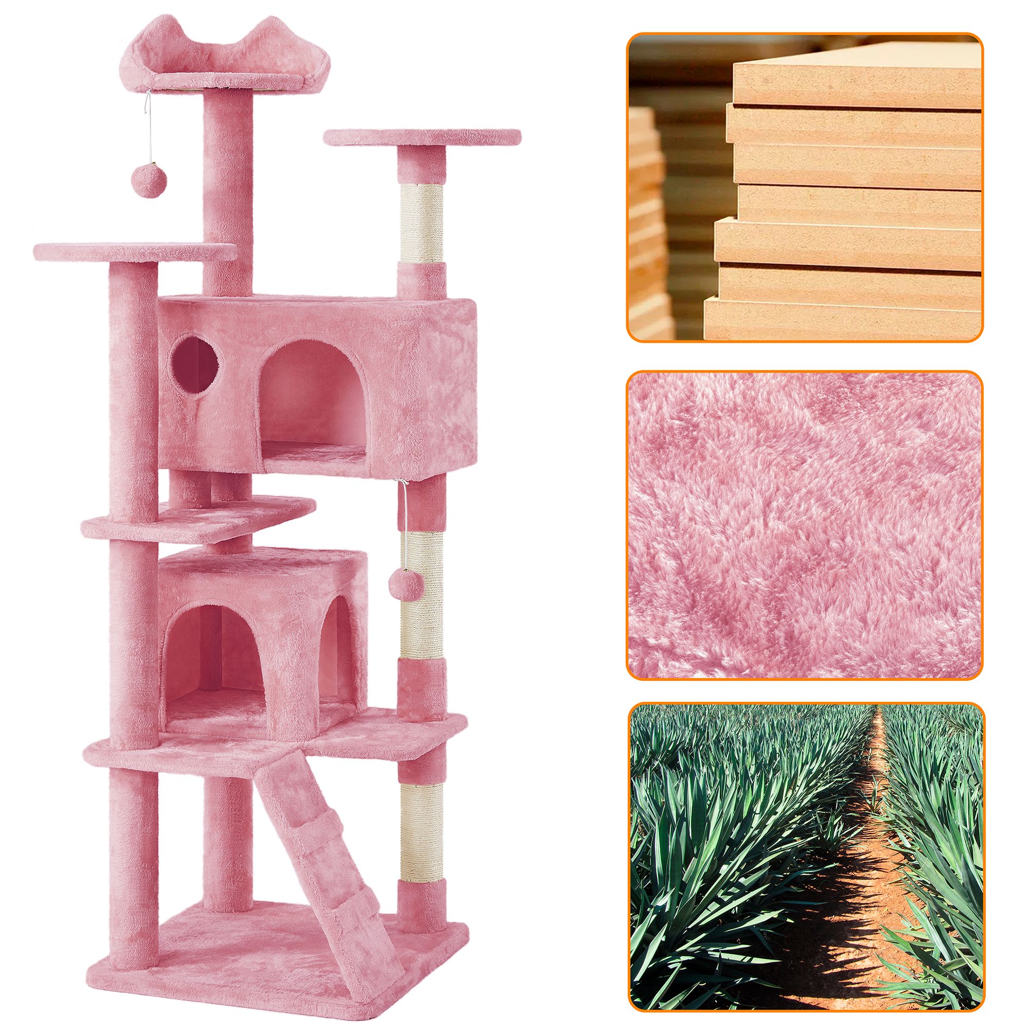 Yaheetech 70-in Multi-Level Cat Tree with 2 Condos, 3 Perches and Climbing Ramp - thumbnail 5