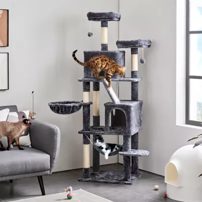 Yaheetech 71.5-in Multi-Level Cat Tree with 2 Condos, 2 Perches, Basket and Hammock - Image 2