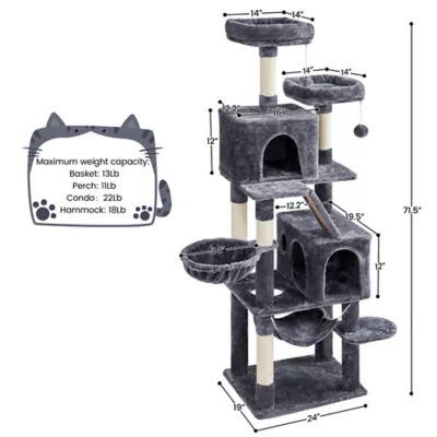 Yaheetech 71.5-in Multi-Level Cat Tree with 2 Condos, 2 Perches, Basket and Hammock - Image 3