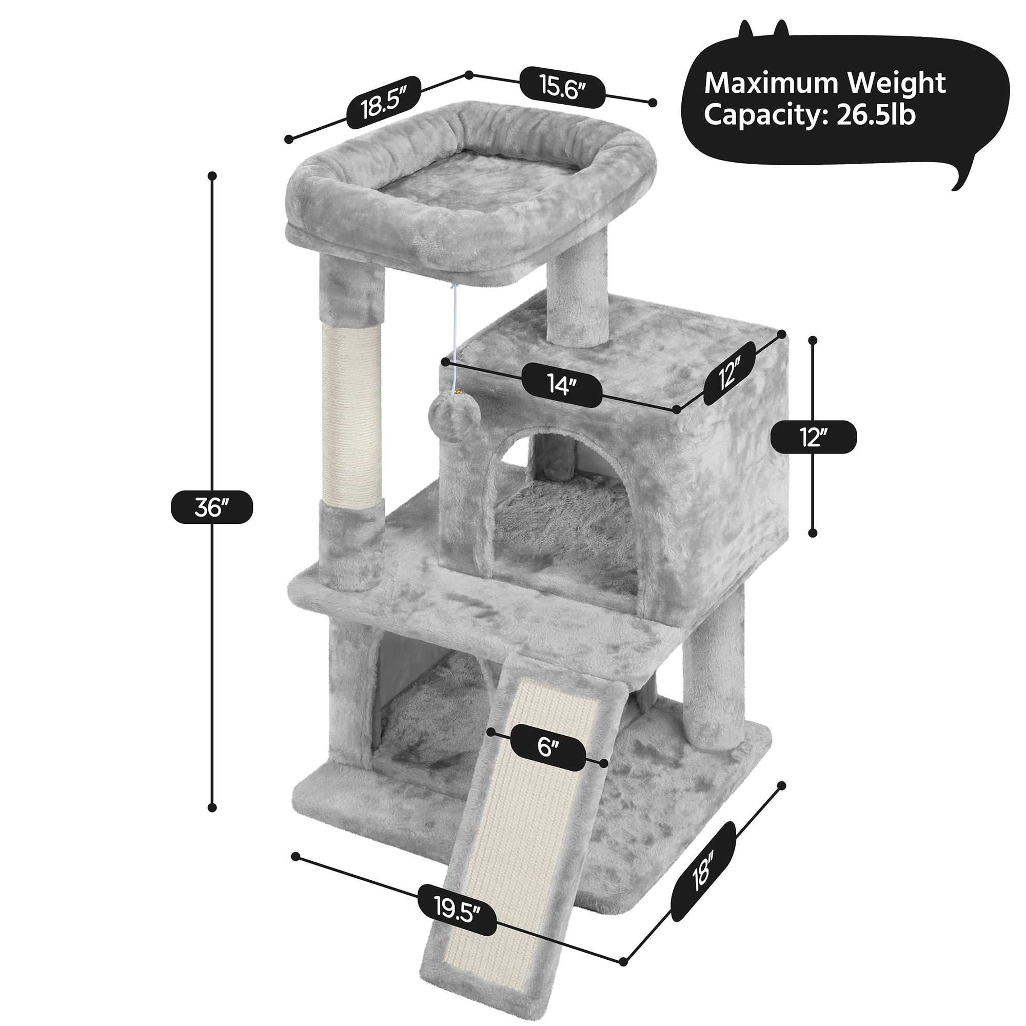 Yaheetech 36-in Multi-Level Cat Tree with 2 Condos and Scratching Board - thumbnail 3