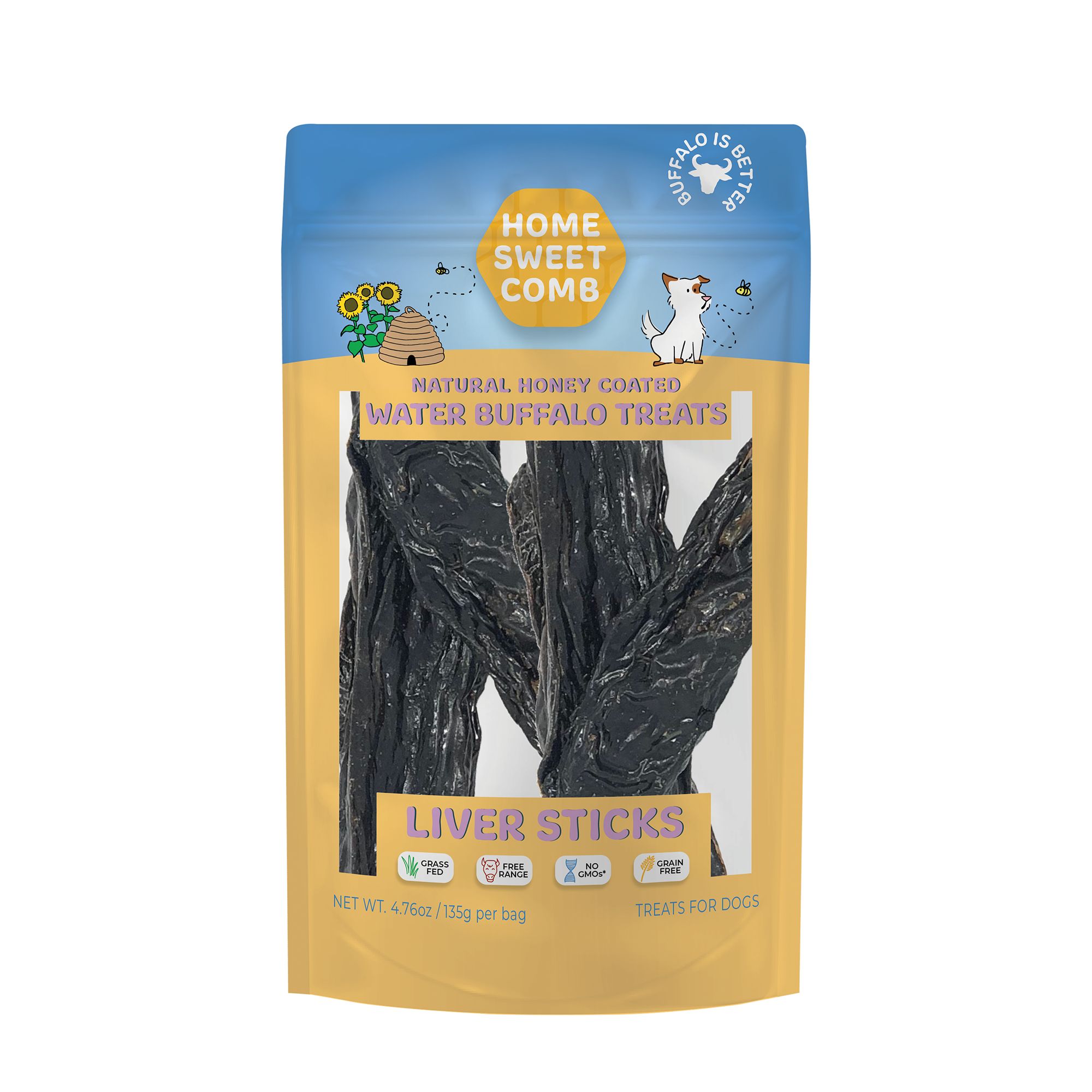 Home Sweet Comb, Natural Honey Coated, Water Buffalo Liver Sticks Dog Chews 4.76 OZ by Home Sweet Comb