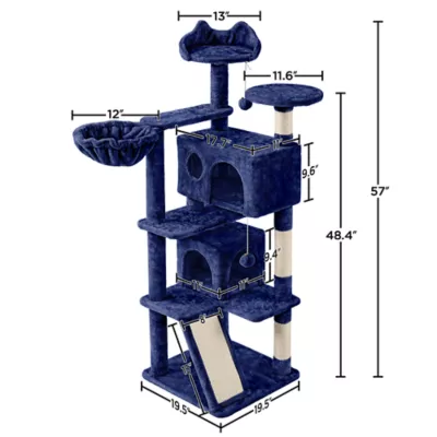 Yaheetech 57.5-in Multi-Level Cat Tree with 2 Condos, Perches and Basket - Image 3