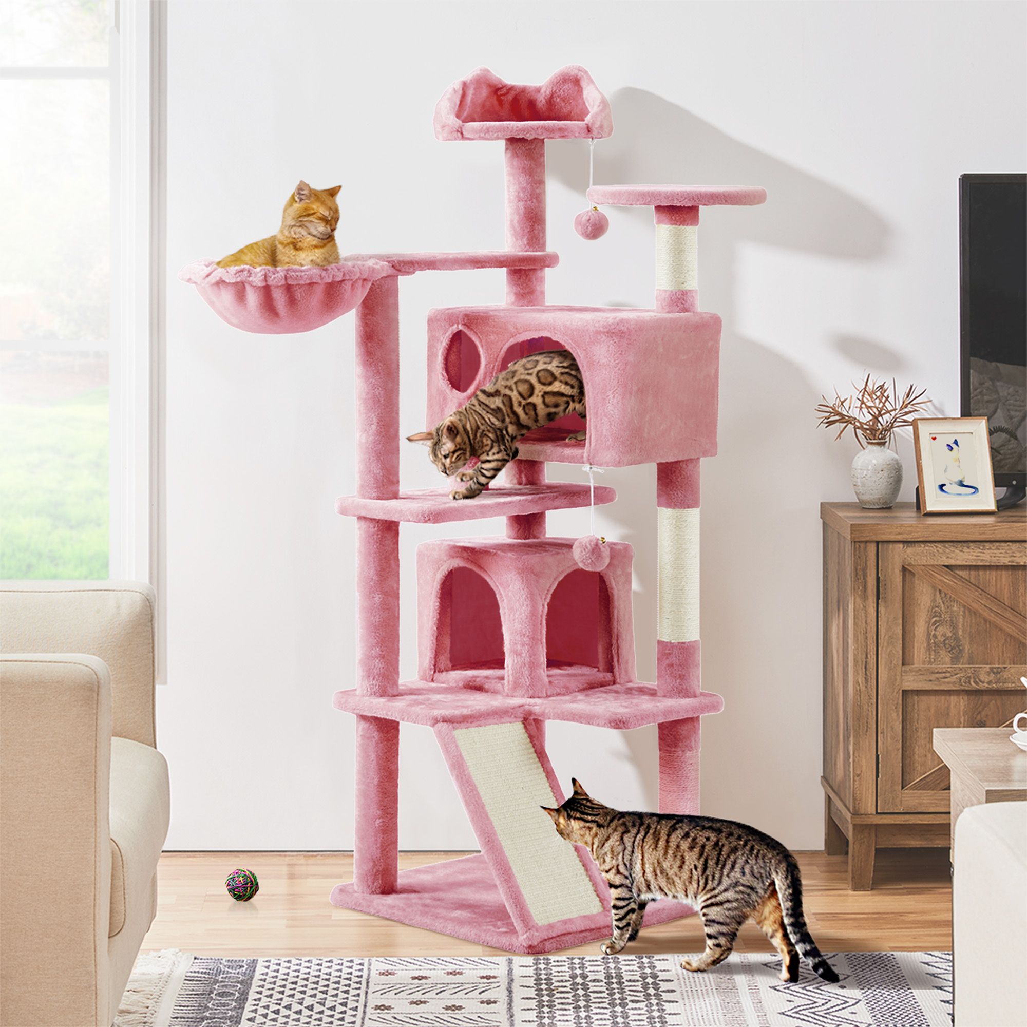 Yaheetech 57.5-in Multi-Level Cat Tree with 2 Condos, Perches and Basket - thumbnail 2