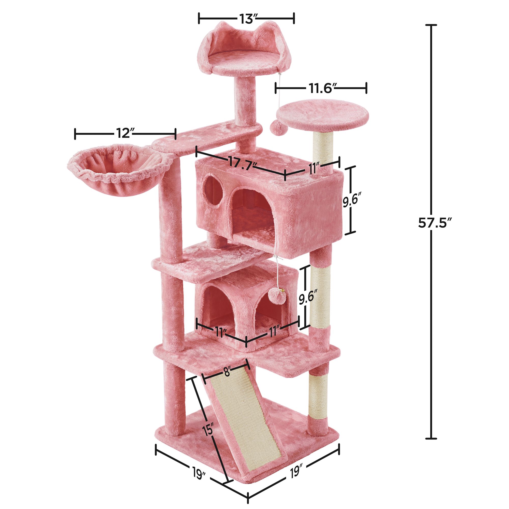 Yaheetech 57.5-in Multi-Level Cat Tree with 2 Condos, Perches and Basket - thumbnail 3