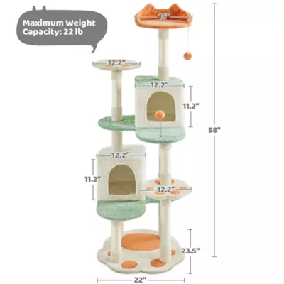 Yaheetech 58-in Cat Paw-Shaped Multi-Level Cat Tree with 2 Condos and 2 Perches, Beige - Image 3