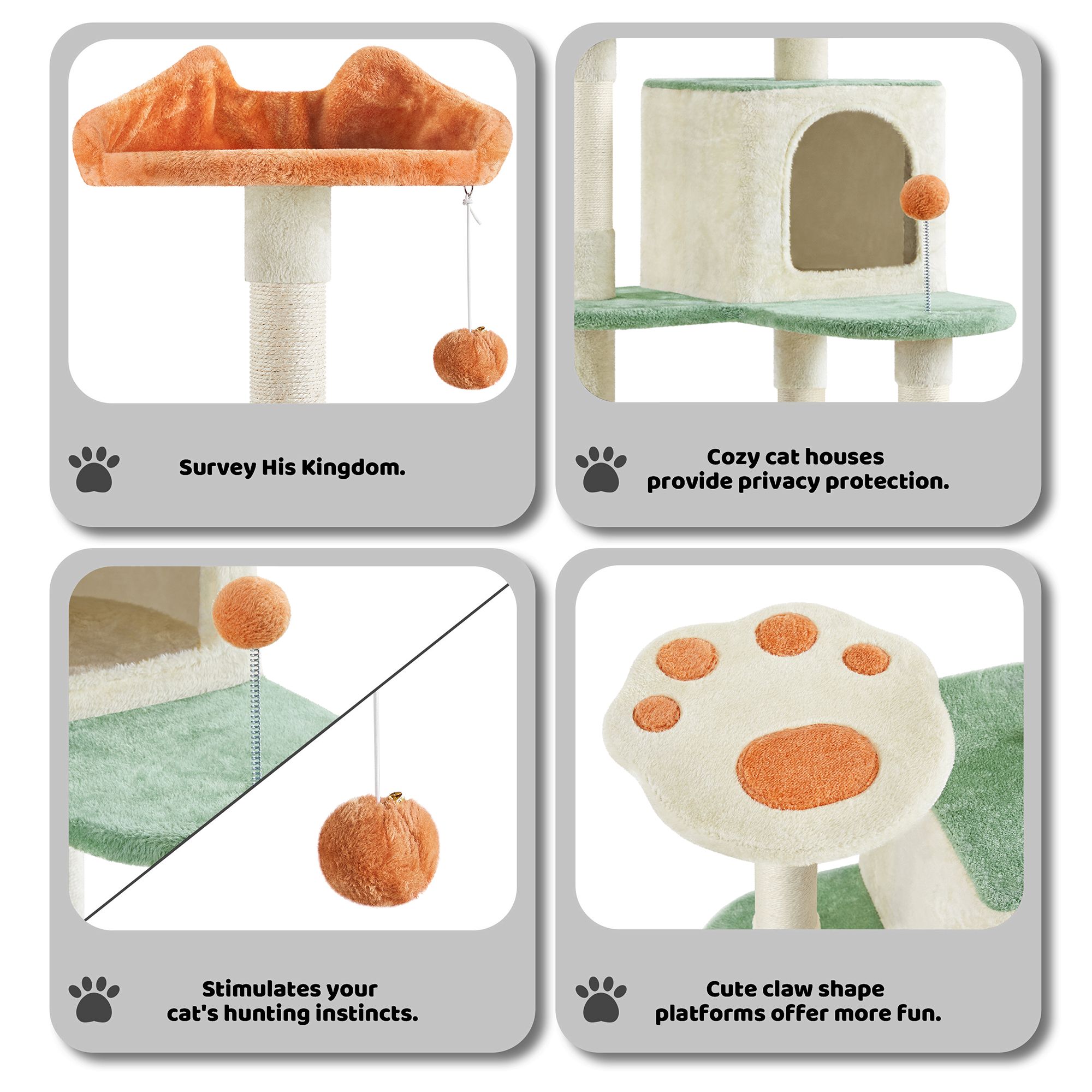Yaheetech 58-in Cat Paw-Shaped Multi-Level Cat Tree with 2 Condos and 2 Perches, Beige - thumbnail 4
