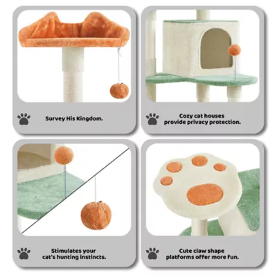 Yaheetech 58-in Cat Paw-Shaped Multi-Level Cat Tree with 2 Condos and 2 Perches, Beige - Image 4