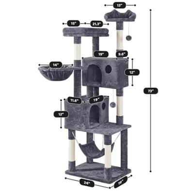 Yaheetech 73-in Multi-Level Cat Tree with 2 Condos, 2 Perches, Basket and Hammock - Image 3