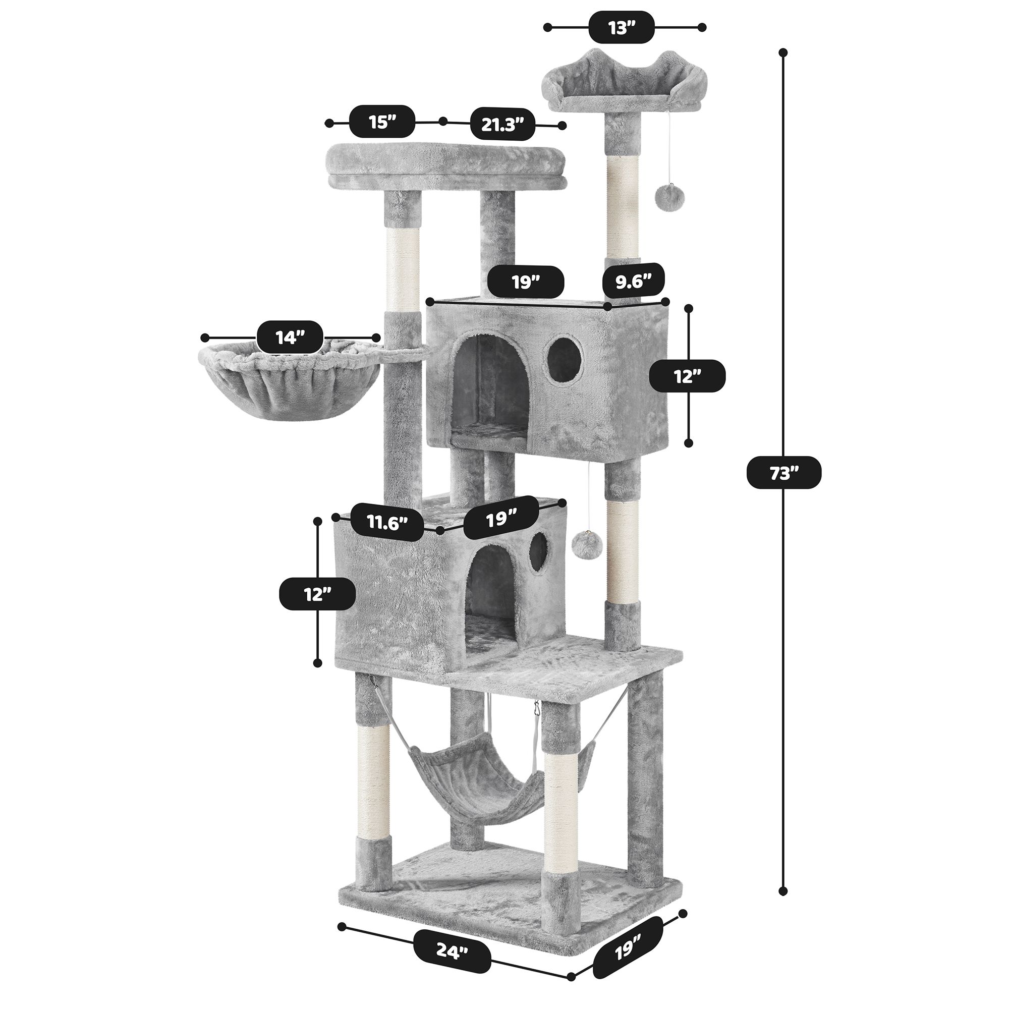 Yaheetech 73-in Multi-Level Cat Tree with 2 Condos, 2 Perches, Basket and Hammock - thumbnail 3