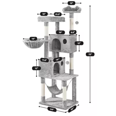 Yaheetech 73-in Multi-Level Cat Tree with 2 Condos, 2 Perches, Basket and Hammock - Image 3