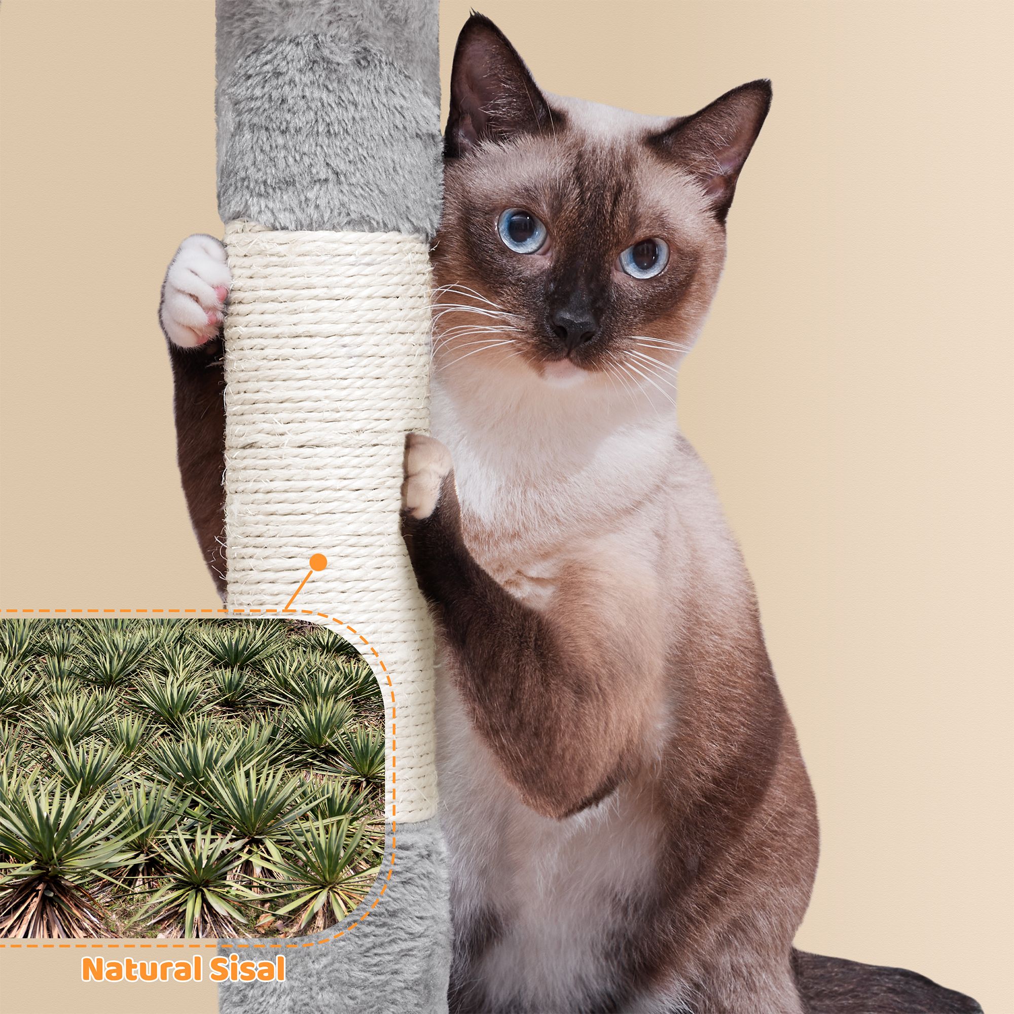 Yaheetech 73-in Multi-Level Cat Tree with 2 Condos, 2 Perches, Basket and Hammock - thumbnail 4