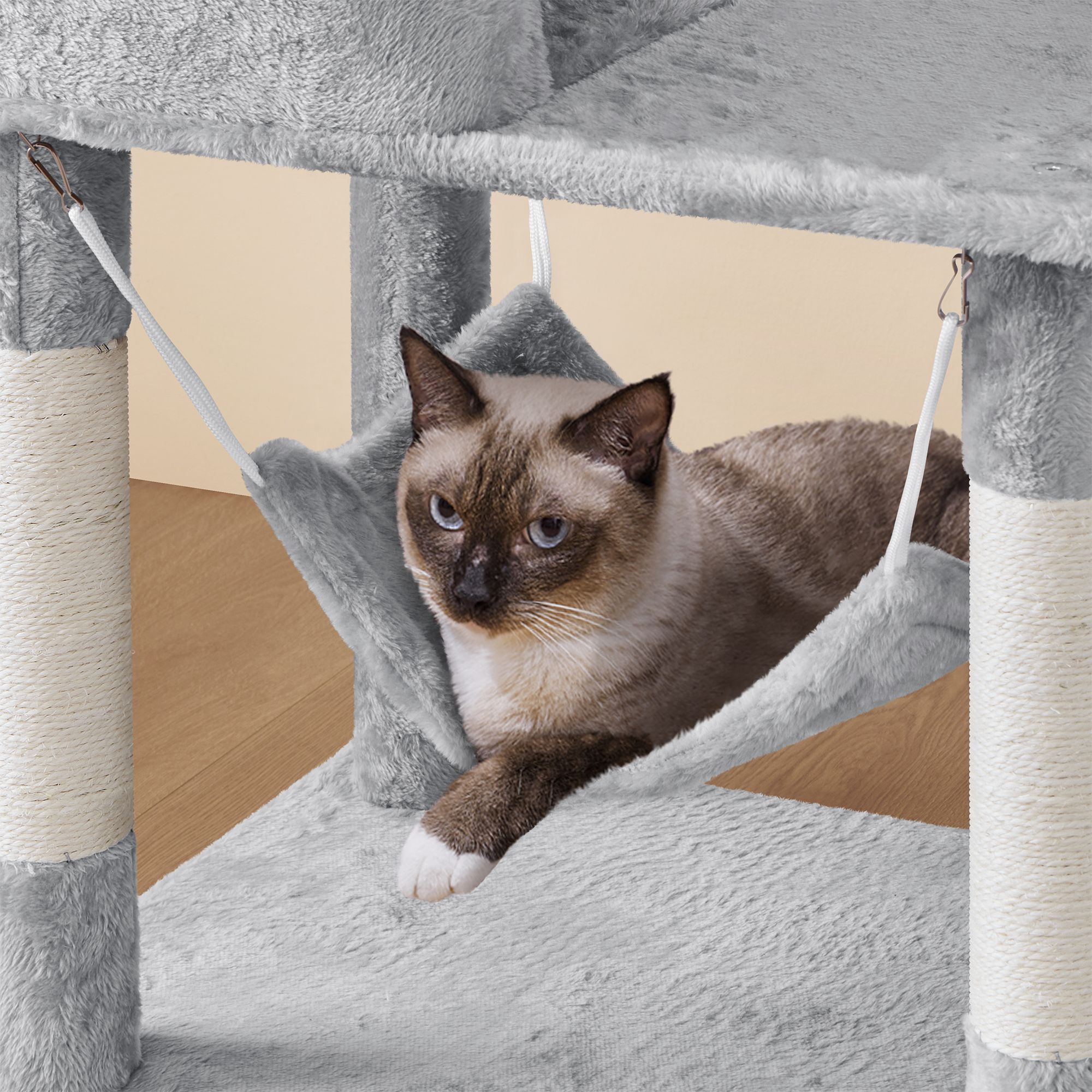 Yaheetech 73-in Multi-Level Cat Tree with 2 Condos, 2 Perches, Basket and Hammock - thumbnail 5