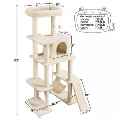 Yaheetech 63-in Multi-Level Cat Tree with Condo, Hammock and Scratching Board - Image 3