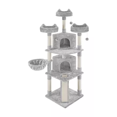Yaheetech 76-in Multi-Level Cat Tree with 2 Condos, 3 Perches and Scratching Board, Light Gray - Image 1