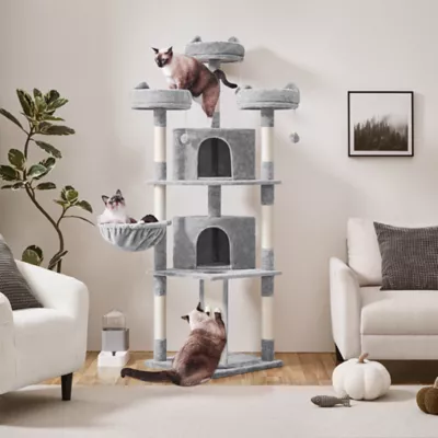 Yaheetech 76-in Multi-Level Cat Tree with 2 Condos, 3 Perches and Scratching Board, Light Gray - Image 2
