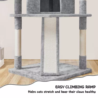 Yaheetech 76-in Multi-Level Cat Tree with 2 Condos, 3 Perches and Scratching Board, Light Gray - Image 4