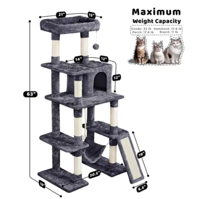 Yaheetech 63-in Multi-Level Cat Tree with Condo, Hammock and Scratching Board - Image 3
