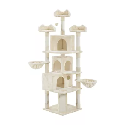 Yaheetech 76.5-in Multi-Level Cat Tree with 3 Condos, 3 Perches and 2 Baskets, Beige - Image 1