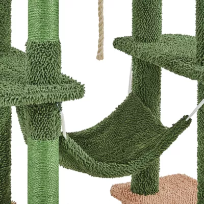 Yaheetech 63-in Cactus Cat Tree with Condo, Hammock and Scratching Board, Green/Brown - Image 4