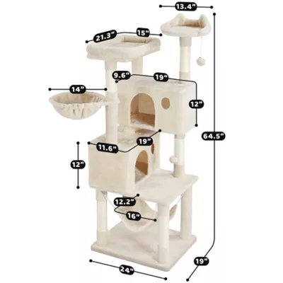 Yaheetech 64.5-in Multi-Level Cat Tree with 2 Condos, Hammock and Basket - Image 3